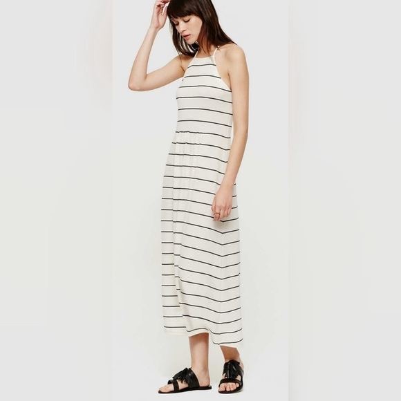 Lou & Grey Black and White Striped Halter Neck Maxi Dress Extra Small - Picture 1 of 4